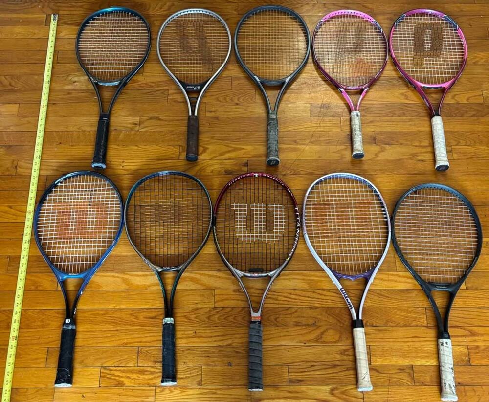 LOT of 10 Junior / Adult Tennis Rackets / Racquets - Many Colors / Sizes